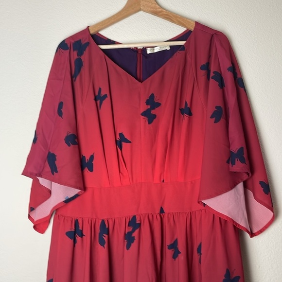 Wayward Fancies eShakti Kimono Sleeve Ombre Butterfly Print Crepe Dress Size 16 - Picture 3 of 8